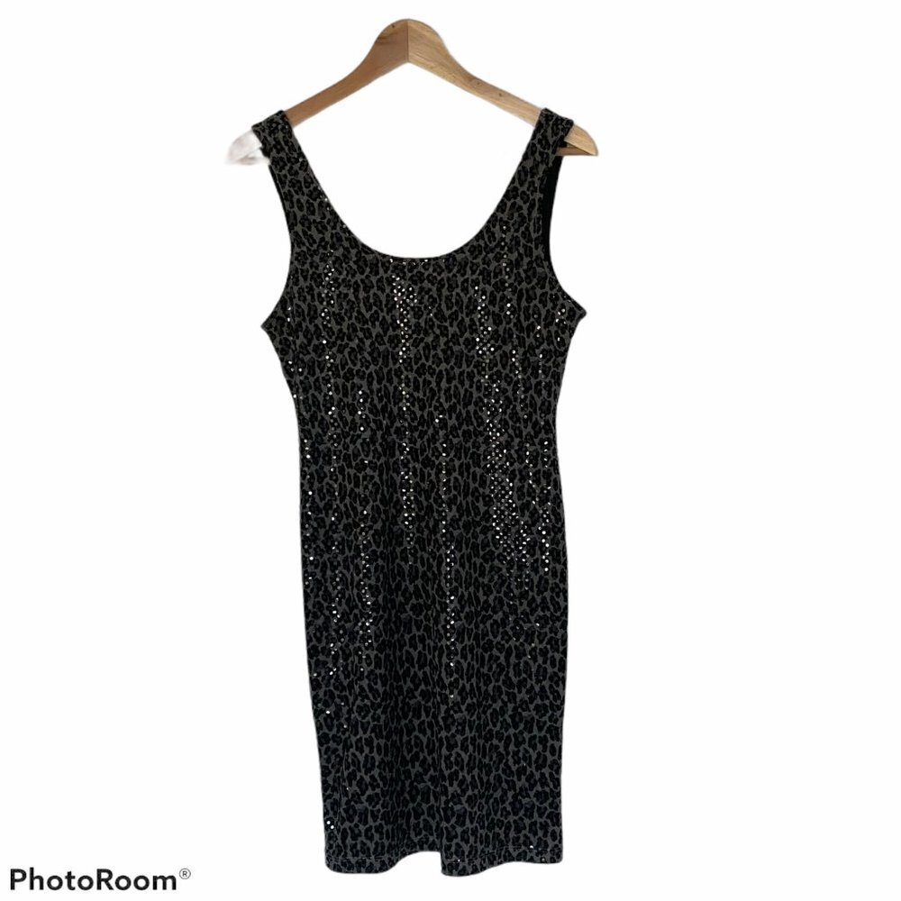Express Sequins Cheetah Print Bodycon Tank Dress-S